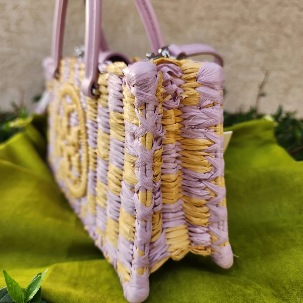 Tory Burch Ella Hand-Crocheted Leather Checkered Tote-Lavender NWT Authentic